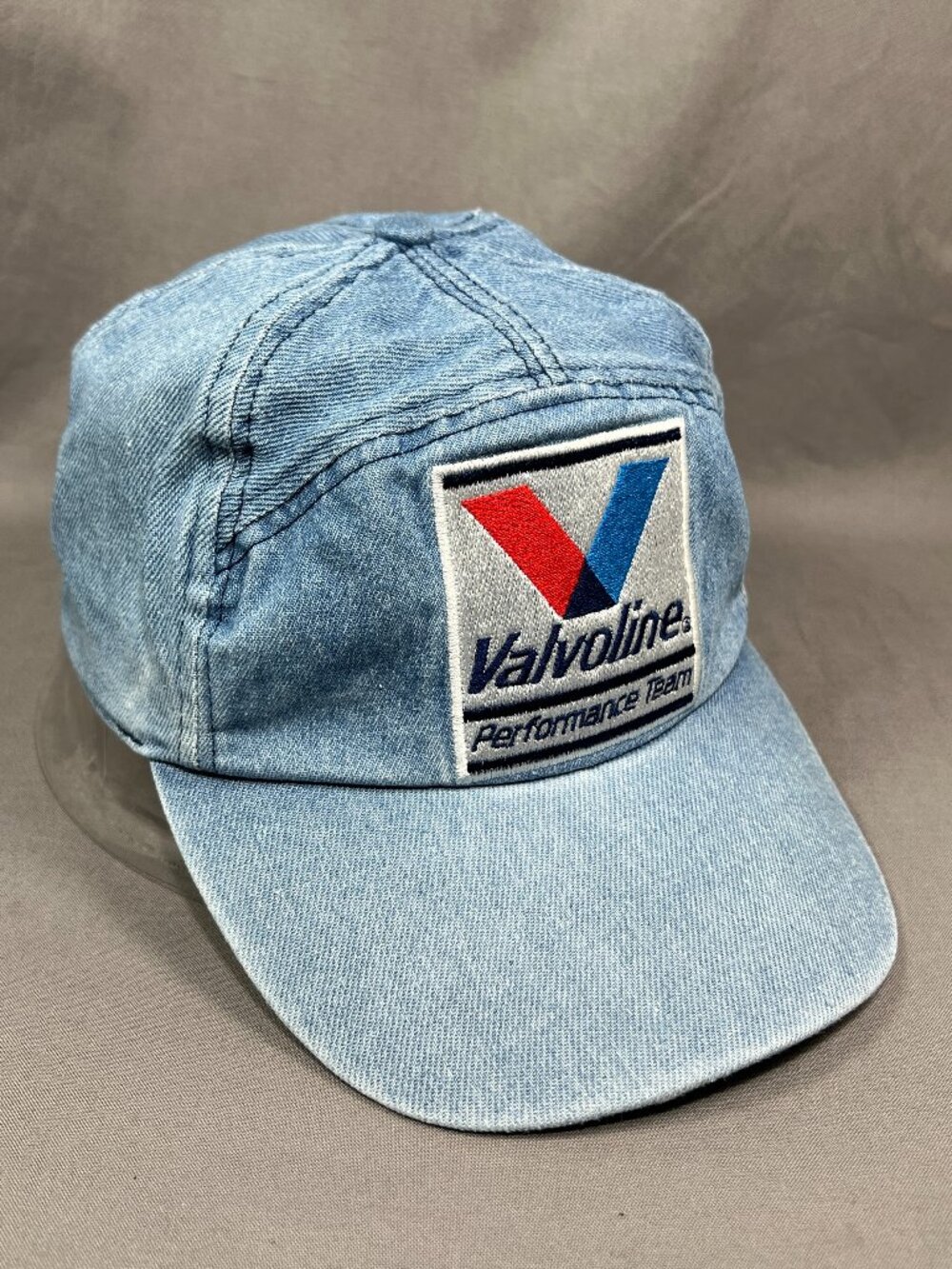 Vtg Valvoline Performance Team NASCAR Elastic Back Hat Denim Motorsports Mens